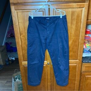 Lands End Pants Mens 34x27 Blue Traditional Fit Khaki Flannel Lined Cotton Chino